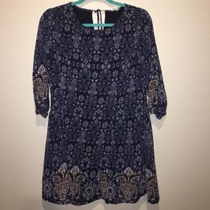 Blue patterned long sleeve dress
